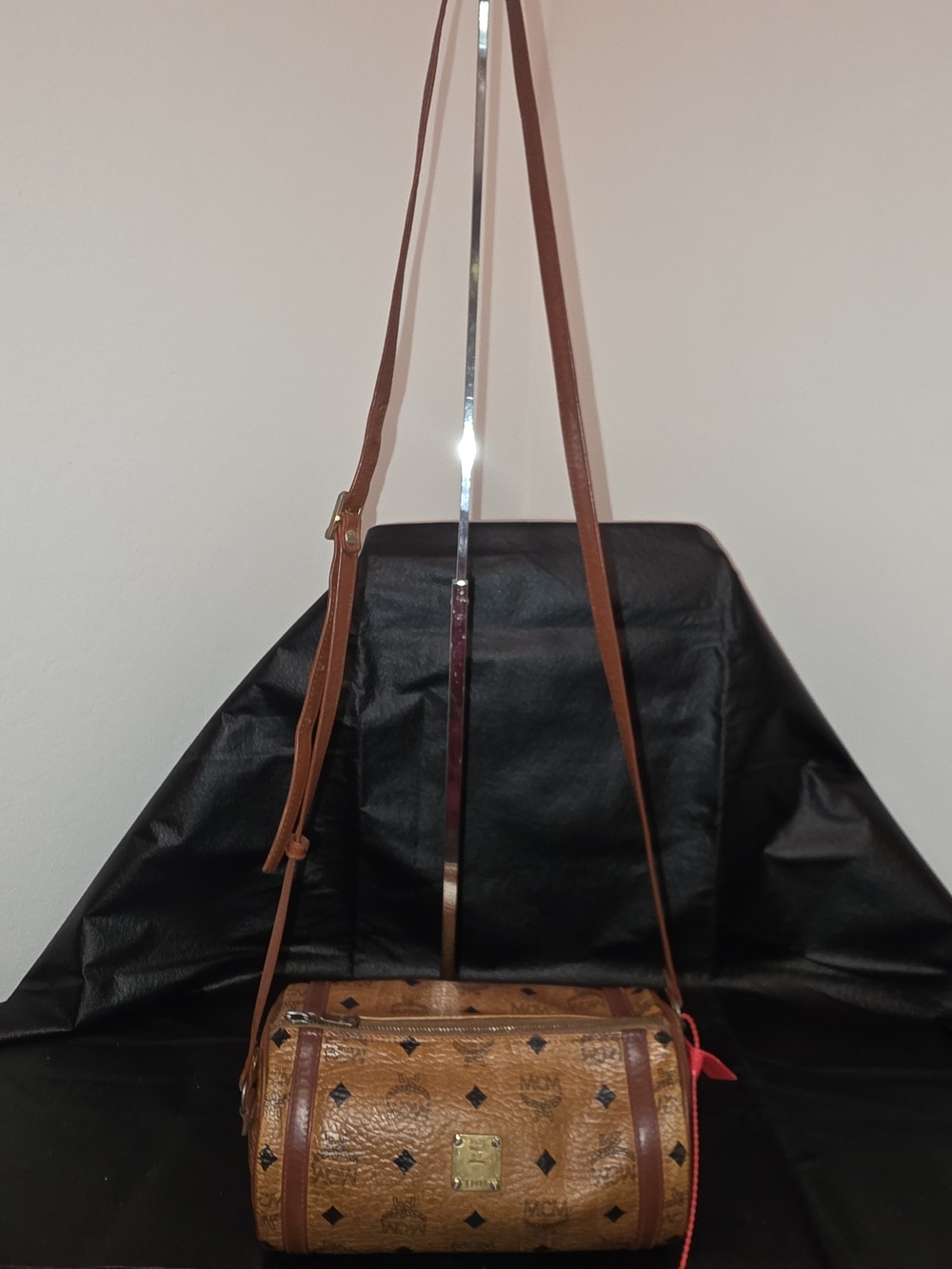 MCM Cognac Visetos Monogram Barrel Crossbody Bag